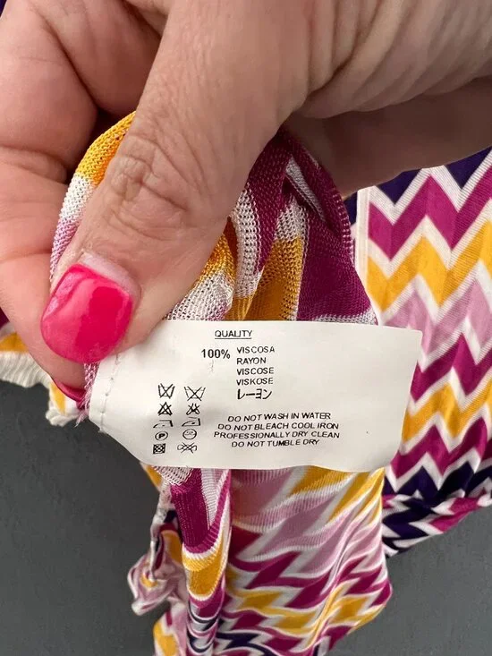 Misson Sport Signature Zig Zag Chevron Beach Maxi Dress Pink Yellow Purple 44 - Picture 8 of 11